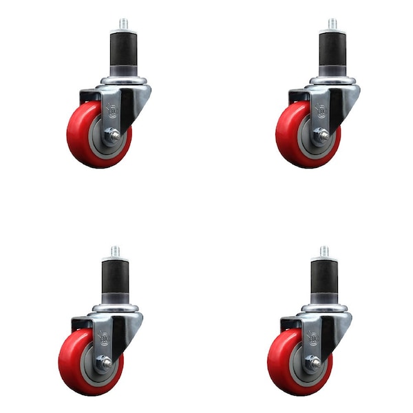 Service Caster 3'' SS Red Poly Wheel Swivel 1-5/8'' Expanding Stem Caster Set, 4PK SCC-SSEX20S314-PPUB-RED-158-4 - main